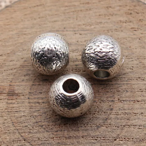 Cuentas Espaciadoras de Textura de Aleación de Zinc Vintage con Agujero Grande Cuentas Sueltas de Metal para Joyería de Bricolaje