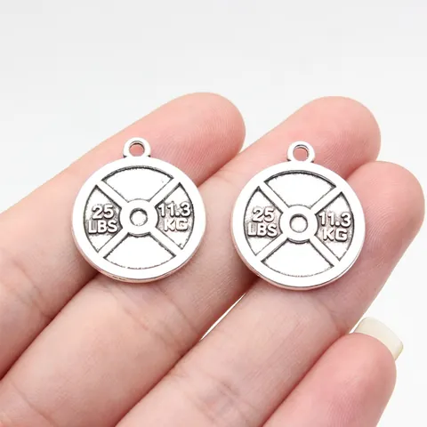 Zinklegering Gewichtsschijf Fitness Hangers Voor DIY Sieraden Maken Antiek Zilver Brons Workout Sieraden Onderdelen
