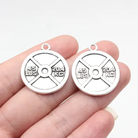 Antique Silver Bronze Barbell Weight Plate Charm For Fitness Enthusiasts Gym Jewelry Making DIY Accessory Zinc Alloy Pendant