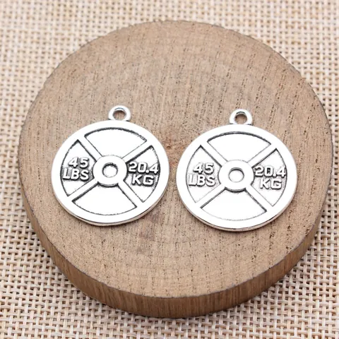 Antique Silver Bronze Barbell Weight Plate Charm For Fitness Enthusiasts Gym Jewelry Making DIY Accessory Zinc Alloy Pendant