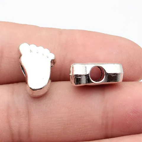 Antique Silver Alloy Baby Footprint Large Hole Beads Double-Sided Smooth Feet Beads For DIY Jewelry Making Charm Bracelets