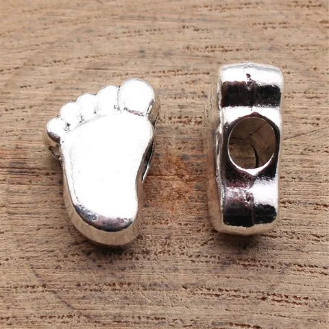 Antique Silver Alloy Baby Footprint Large Hole Beads Double-Sided Smooth Feet Beads For DIY Jewelry Making Charm Bracelets