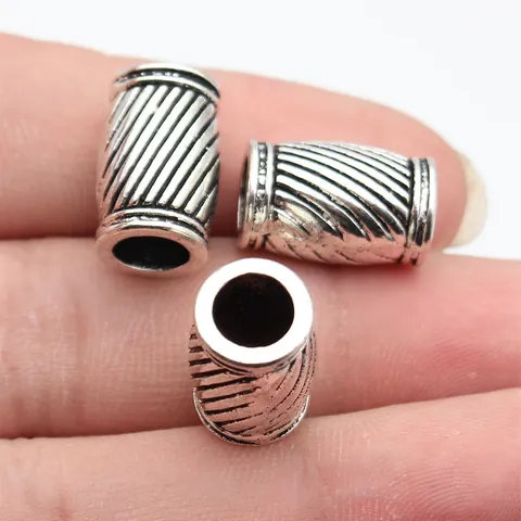 Antique Silver Zinc Alloy Tube Beads 17x11x11mm Large Hole Spiral Texture Spacer Beads For Dreadlocks DIY Jewelry Making Accessories