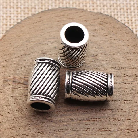 Antique Silver Zinc Alloy Tube Beads 17x11x11mm Large Hole Spiral Texture Spacer Beads For Dreadlocks DIY Jewelry Making Accessories