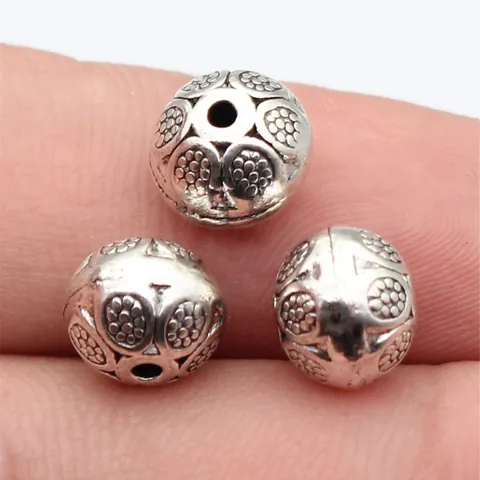 Retro Zinc Alloy Flower Pattern Spacer Beads Round Embossed Small Hole Beads For DIY Bracelet Necklace Jewelry Making