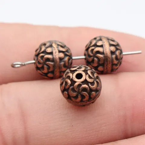 Alloy Flower Texture Spacer Beads Antique Bronze Red Copper Retro Embossed Loose Beads For Jewelry Making DIY Crafts Finding