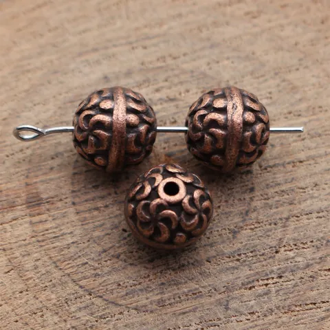 Alloy Flower Texture Spacer Beads Antique Bronze Red Copper Retro Embossed Loose Beads For Jewelry Making DIY Crafts Finding