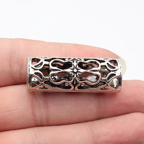Vintage Zinc Alloy Hollow Tube Beads For Dreadlock Hair Braiding Retro Large Hole Floral Metal Jewelry Beads DIY Accessory