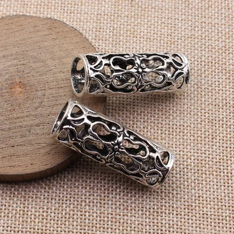 Vintage Zinc Alloy Hollow Tube Beads For Dreadlock Hair Braiding Retro Large Hole Floral Metal Jewelry Beads DIY Accessory