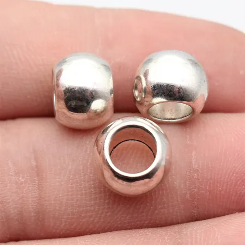 Antique Silver Zinc Alloy Round Smooth Large Hole Beads Spacer Beads For DIY Jewelry Making Dreadlock Decoration Beads
