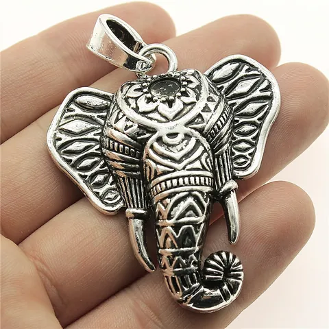 Vintage Alloy Thai Elephant Head Pendant For DIY Necklace Making Ethnic Style Antique Silver Animal Head Charm Jewelry Accessory