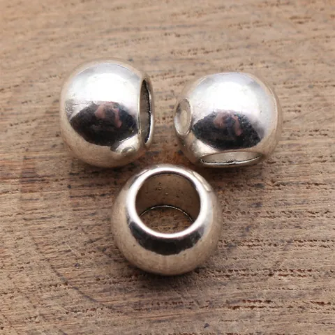 Antique Silver Zinc Alloy Round Smooth Large Hole Beads Spacer Beads For DIY Jewelry Making Dreadlock Decoration Beads