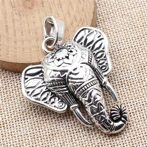 Vintage Alloy Thai Elephant Head Pendant For DIY Necklace Making Ethnic Style Antique Silver Animal Head Charm Jewelry Accessory