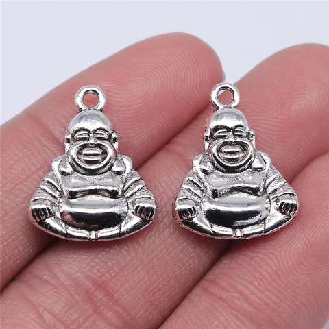 Pendentif Bouddha Maitreya en Alliage Rétro Accessoires de Collier Bracelet Bricolage Charme de Bouddha Souriant Bronze Antique Argent pour Bijoux