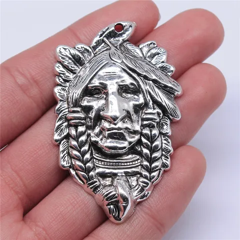 Αντίκ Ασημί Μενταγιόν Αρχηγός Ινδιάνων Charms για Κατασκευή Κοσμημάτων DIY Αξεσουάρ Ρετρό Κράμα Charms