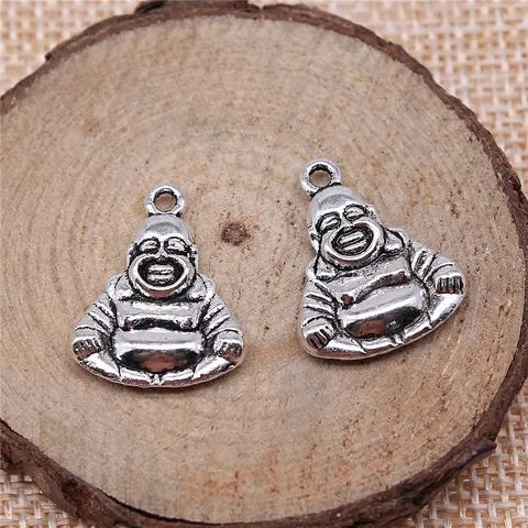 Pendentif Bouddha Maitreya en Alliage Rétro Accessoires de Collier Bracelet Bricolage Charme de Bouddha Souriant Bronze Antique Argent pour Bijoux