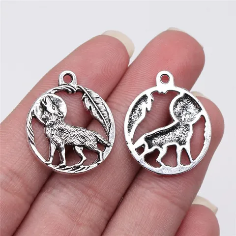 Retro Legierung Wolf Mond Feder Hohl Anhänger Für DIY Schmuckherstellung Antik Bronze Antik Silber Tier Charms