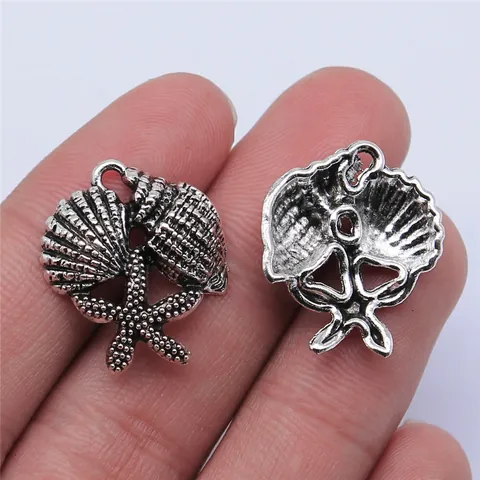 Vintage Metal Ocean Theme Pendant Starfish Seashell Conch Charm Electroplated Retro Marine Life Pendants For DIY Jewelry Making Findings