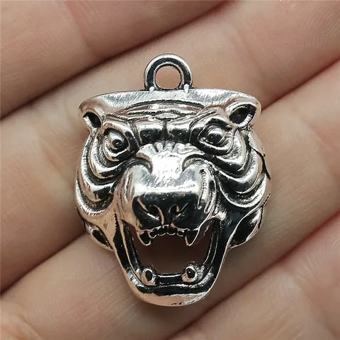 3D Tiger Head Pendant Alloy Metal Roaring Animal Charm For DIY Jewelry Making Necklace Bracelet Antique Bronze Silver Accessories
