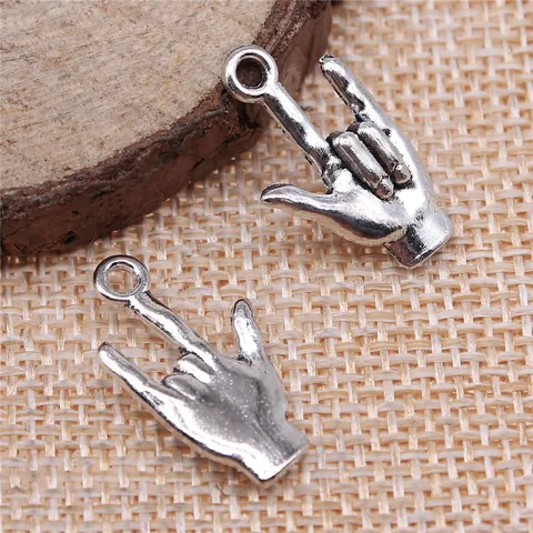 Antieke Legering Ik Hou Van Je Handgebaar Charms Retro Hangers Voor DIY Sieraden Maken Kettingen Armbanden Accessoires Antiek Brons Zilver