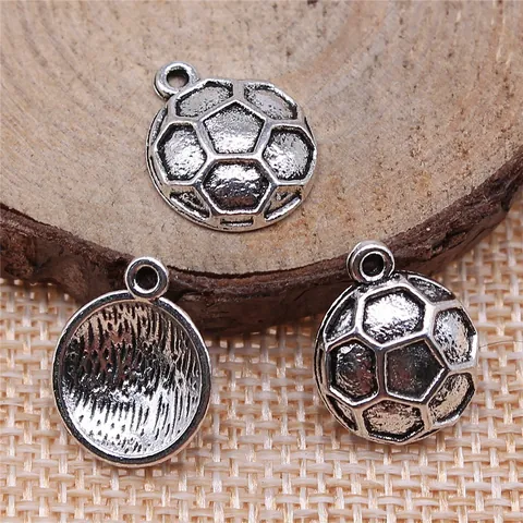 Antique Silver Alloy Soccer Ball Pendants Sports Theme Charms For Jewelry Making DIY Handmade Crafts Findings Accessory
