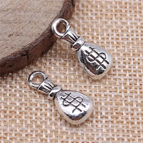 Dijes de Bolsa de Dinero de Aleación de Plata Antigua con Patrón de Signo de Dólar para la Fabricación de Joyas DIY Colgantes Accesorios