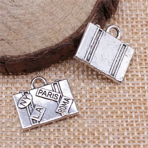 Vintage Suitcase Shape Metal Pendant Charms For DIY Jewelry Making Antique Bronze Silver Travel Luggage Pendants For Bracelet Necklace Findings