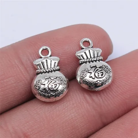 Vintage Alloy Lucky Bag Fu Character Pendants For DIY Jewelry Making Retro Style Metal Charms For Necklace Bracelet