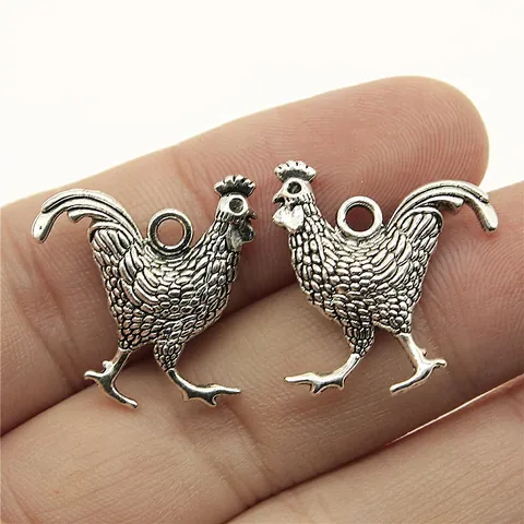 Antique Silver Rooster Pendant 3D Double Sided Animal Charm For DIY Jewelry Making Necklace Bracelet Metal Rooster Pendant Accessory