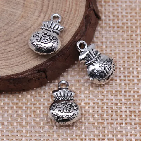Vintage Alloy Lucky Bag Fu Character Pendants For DIY Jewelry Making Retro Style Metal Charms For Necklace Bracelet
