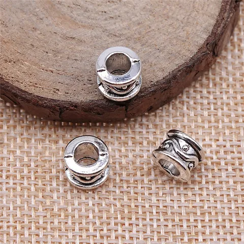 Alloy Large Hole Beads For Dreadlocks Hair Accessories Antique Silver Gold Bronze Engraved Pattern Relief Spacer Beads DIY Jewelry