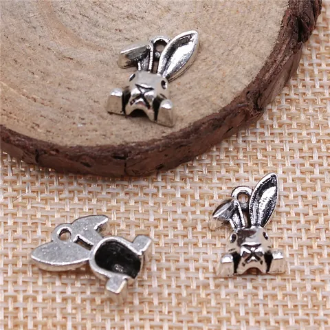 Antique Silver Rabbit Head Charms Cute Animal Bunny Pendants Alloy Metal Charms For DIY Necklace Bracelet Jewelry Making