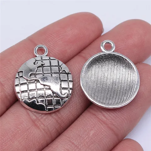 Antique Silver Globe Pendants 24x20mm World Map Earth Charms Relief Design For DIY Jewelry Making Necklaces Bracelets Earring Findings