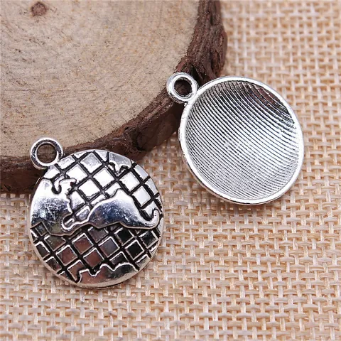 Antique Silver Globe Pendants 24x20mm World Map Earth Charms Relief Design For DIY Jewelry Making Necklaces Bracelets Earring Findings