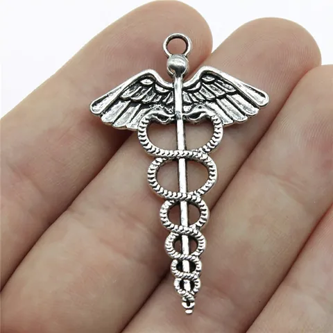 Vintage Alloy Caduceus Medical Symbol Pendants For DIY Jewelry Making Antique Bronze Silver Finish Charms For Necklace Bracelet Crafting
