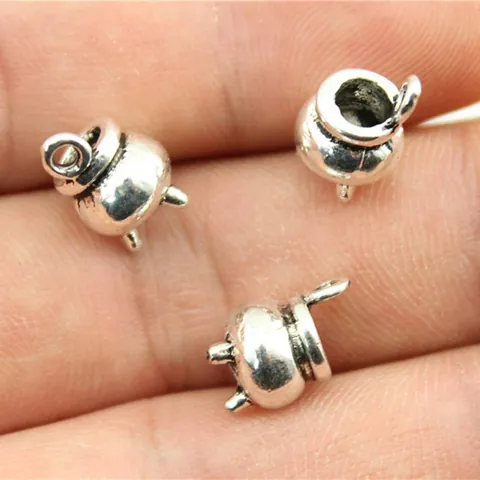 Retro Zinc Alloy Incense Burner Pendants Antique Silver Gold Bronze Mini Tripod Cauldron Charms For DIY Jewelry Making Crafts Pendants
