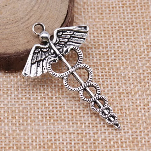 Vintage Alloy Caduceus Medical Symbol Pendants For DIY Jewelry Making Antique Bronze Silver Finish Charms For Necklace Bracelet Crafting