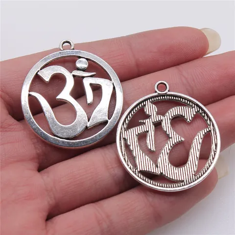 Vintage Zinklegierung Rund Om Symbol Anhänger Antiksilber Ausgehöhlt Religiöser Charm Für DIY Schmuckherstellung Basteln