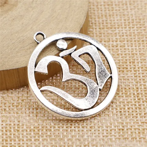 Vintage Zinklegierung Rund Om Symbol Anhänger Antiksilber Ausgehöhlt Religiöser Charm Für DIY Schmuckherstellung Basteln