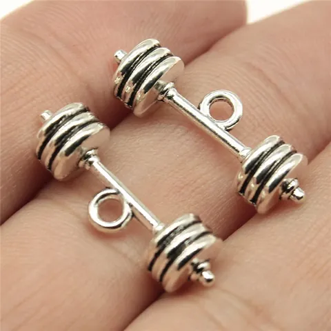 Antique Silver Barbell Charms Alloy Dumbbell Pendants For DIY Jewelry Making Workout Theme Bracelet Necklace Accessories