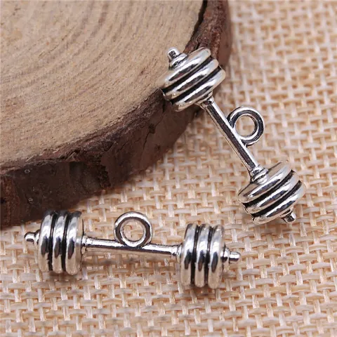 Antique Silver Barbell Charms Alloy Dumbbell Pendants For DIY Jewelry Making Workout Theme Bracelet Necklace Accessories