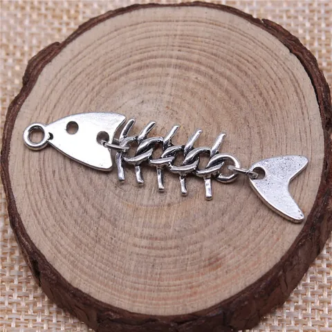 Antique Zinc Alloy Fish Bone Pendant 46x11mm Cute Animal Skeleton DIY Jewelry Making Charms For Necklace Bracelet Men Women