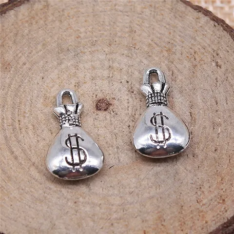Vintage Alloy Money Bag Pendant Dollar Sign Charm Only Without Chain Retro Antique Style DIY Jewelry Making Findings