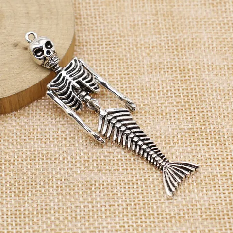 Vintage Gothic Skelett Meerjungfrau Legierung Anhänger Für Schmuckherstellung Antik Metall Punk Meerjungfrau Knochen Charms DIY