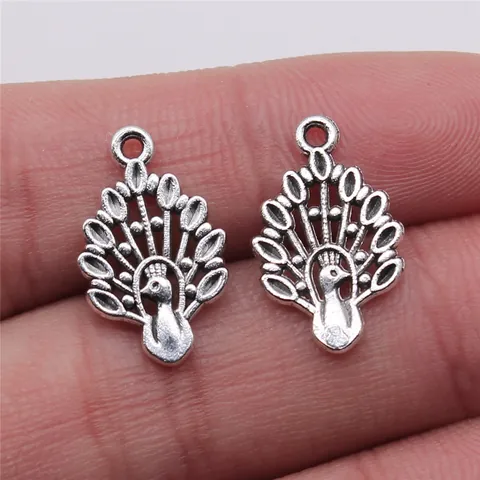 Antique Silver Peacock Pendant Alloy Animal Charms For DIY Jewelry Making Retro Hollow Crafting Supplies For Necklace Bracelet