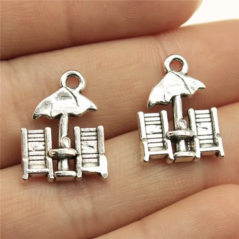 Antique Silver Beach Umbrella Chair Pendant Charms Alloy Metal Beach Theme Charms For DIY Jewelry Making Necklace Crafts