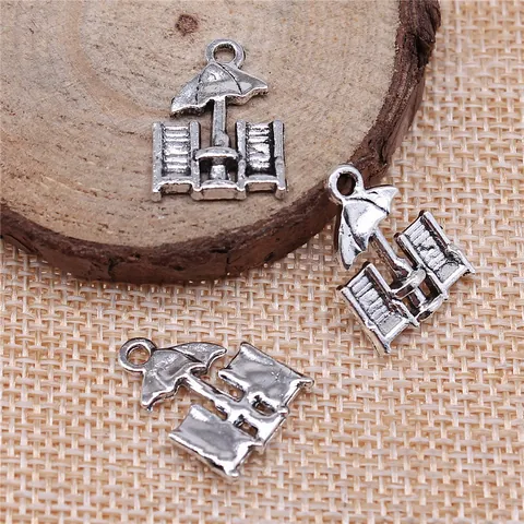 Antique Silver Beach Umbrella Chair Pendant Charms Alloy Metal Beach Theme Charms For DIY Jewelry Making Necklace Crafts