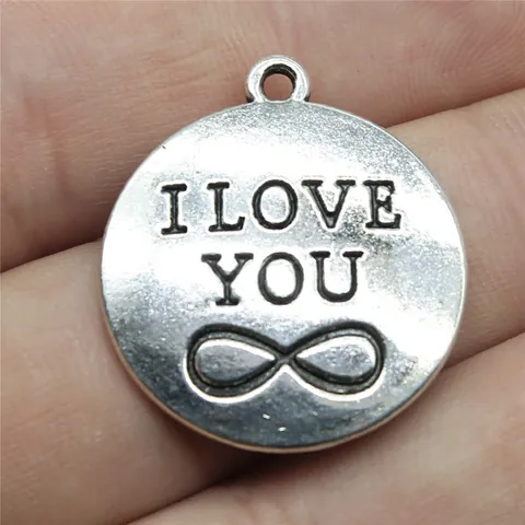 Vintage Legierung I Love You Unendlichkeit Runde Anhänger Antik Bronze Silber Charms Für DIY Schmuckherstellung Handwerk