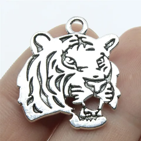 Antique Silver Bronze Tiger Head Charms Pendants for DIY Jewelry Making Alloy Animal Head Double Sided Relief Charms