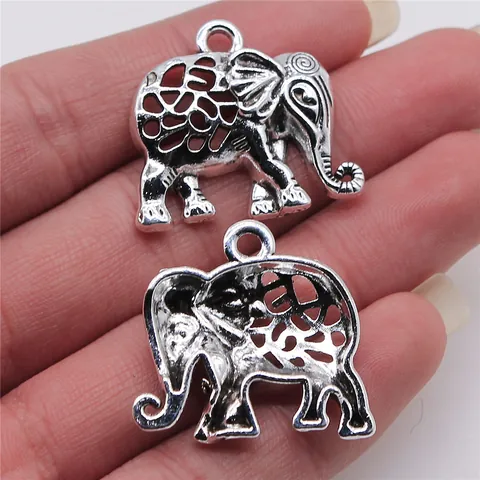 Colgante de Elefante de Aleación Retro para la Fabricación de Joyas DIY Accesorios de Diseño Floral Hueco Únicos Regalos Mujer